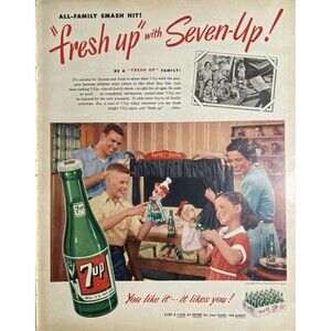 7UP "All Family Smash Hit!" Fresh Up with Seven-Up Vintage Print Ad 1951